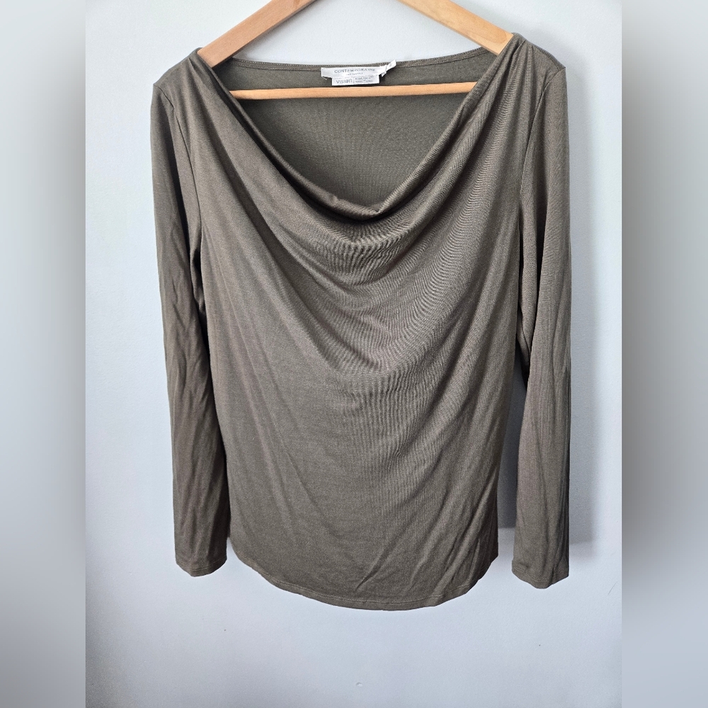 SIMONS Contemporaine Olive Green Draped Long Sleeve Top